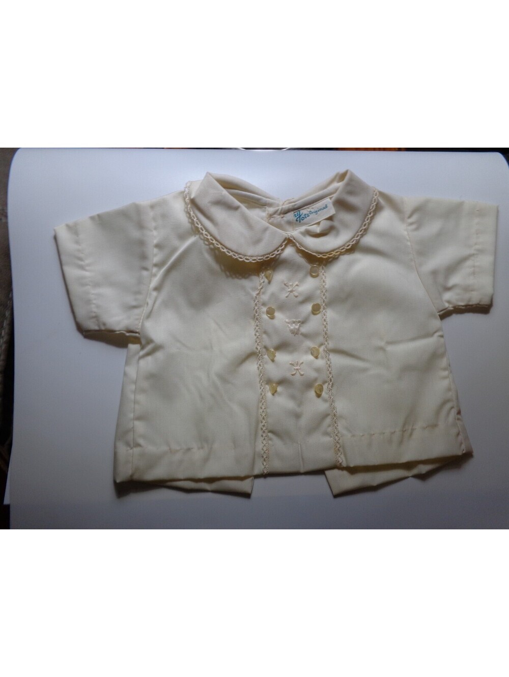 Vintage Tiny Tots Original Infant Shirt Blouse Peter Pan Collar Lace Trim